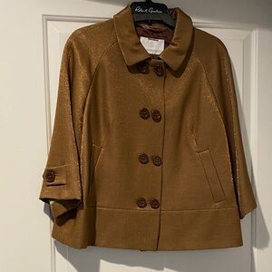 NWOT Designer  Women's Tan loose sparkly bronze Pea Coat w/satin trim lining